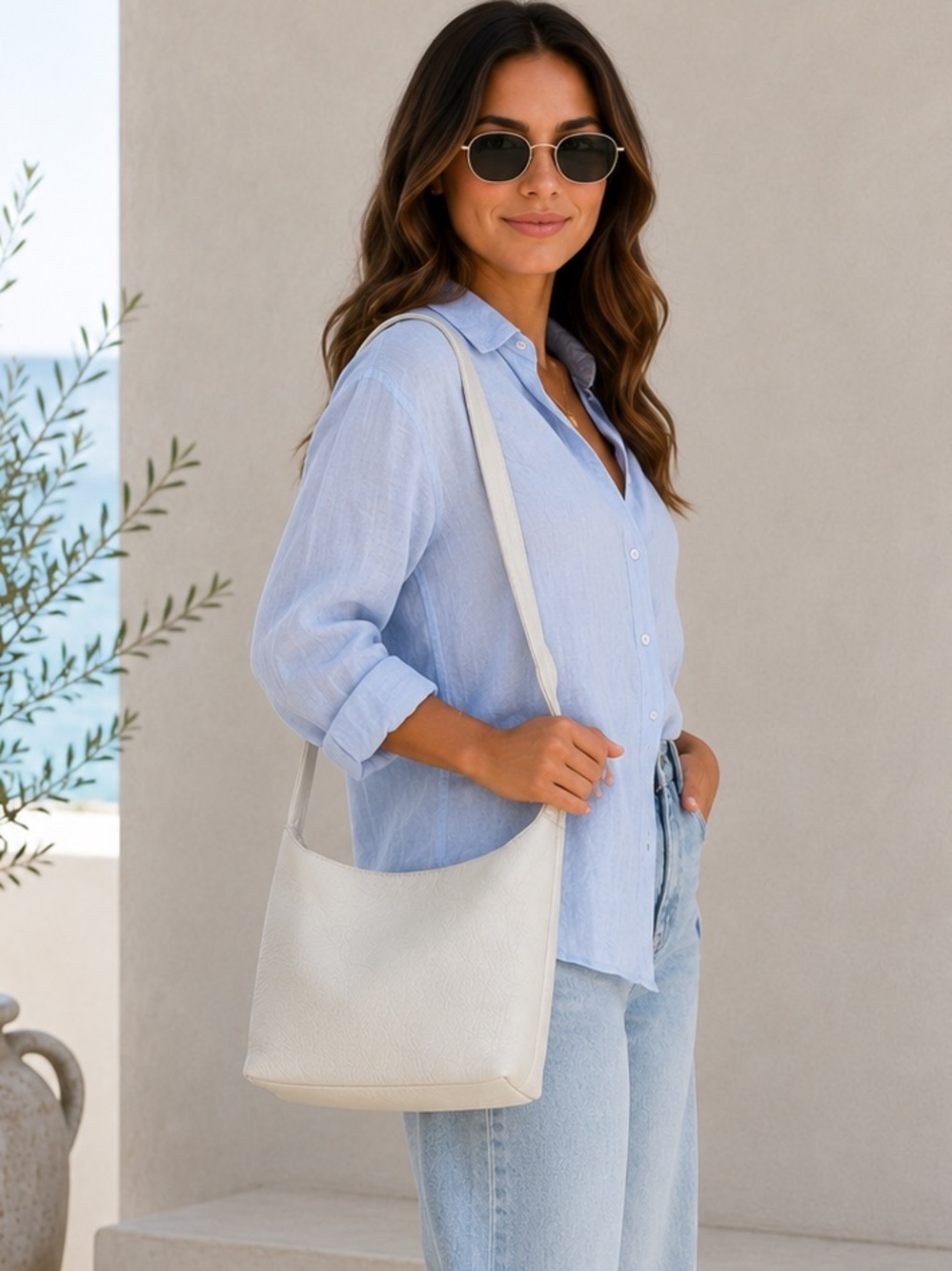 White Leather Purse Pebbled Leather The Sak 90s Classic Shoulder Bag Handbag